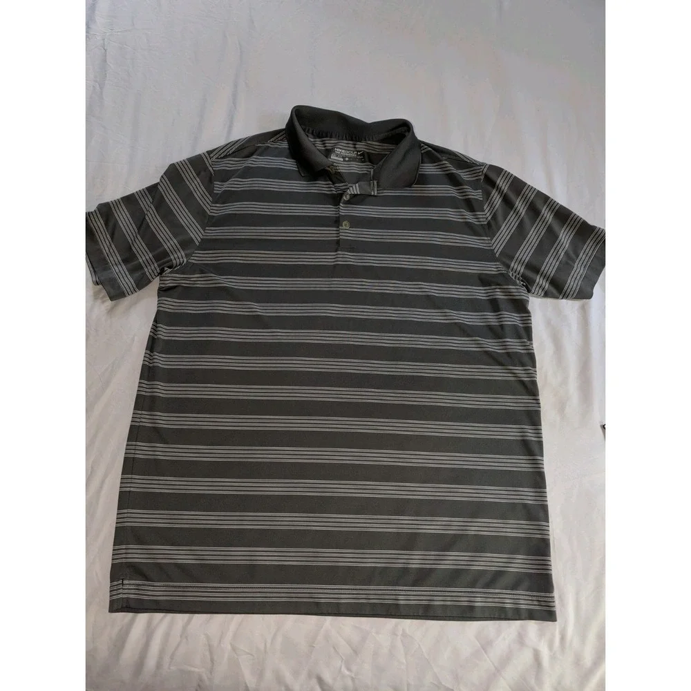 Nike Men's XL Gray and White Striped Drifit Short Sleeve Performance‎ Golf Polo